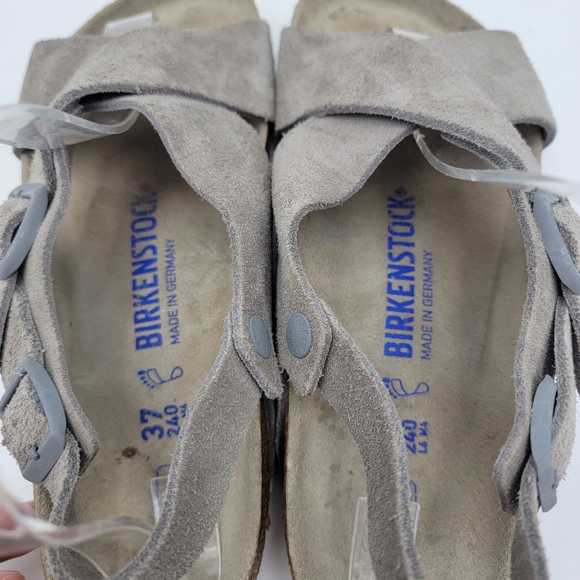Birkenstock Tulum Stone Beige Coin Suede Soft Footbed Regular Sz EU 37 US 6.5 - Picture 10 of 11